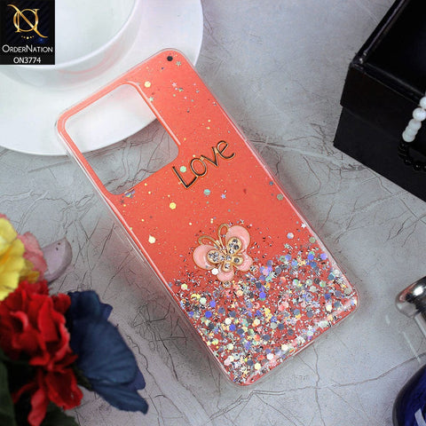 Vivo Y35 Cover - Peach - New candy Color Bling Sparkle Soft Silicone Butterfly Glitter Case ( Glitter Does not Move )