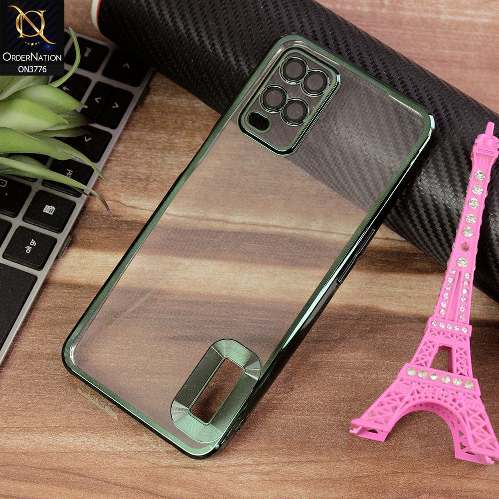 Oppo A54 4G Cover - Green - Electroplating Borders Logo Hole Camera Lens Protection Soft Silicone Case