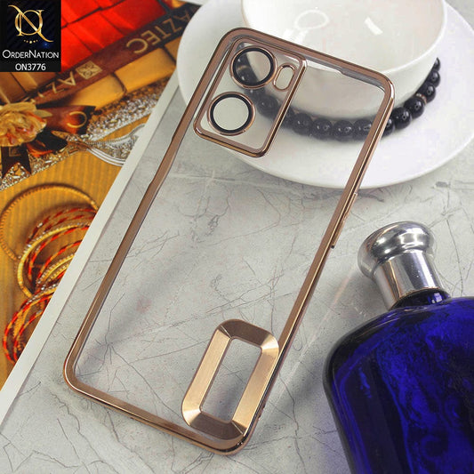 Oppo A57s Cover - Golden - Electroplating Borders Logo Hole Camera Lens Protection Soft Silicone Case