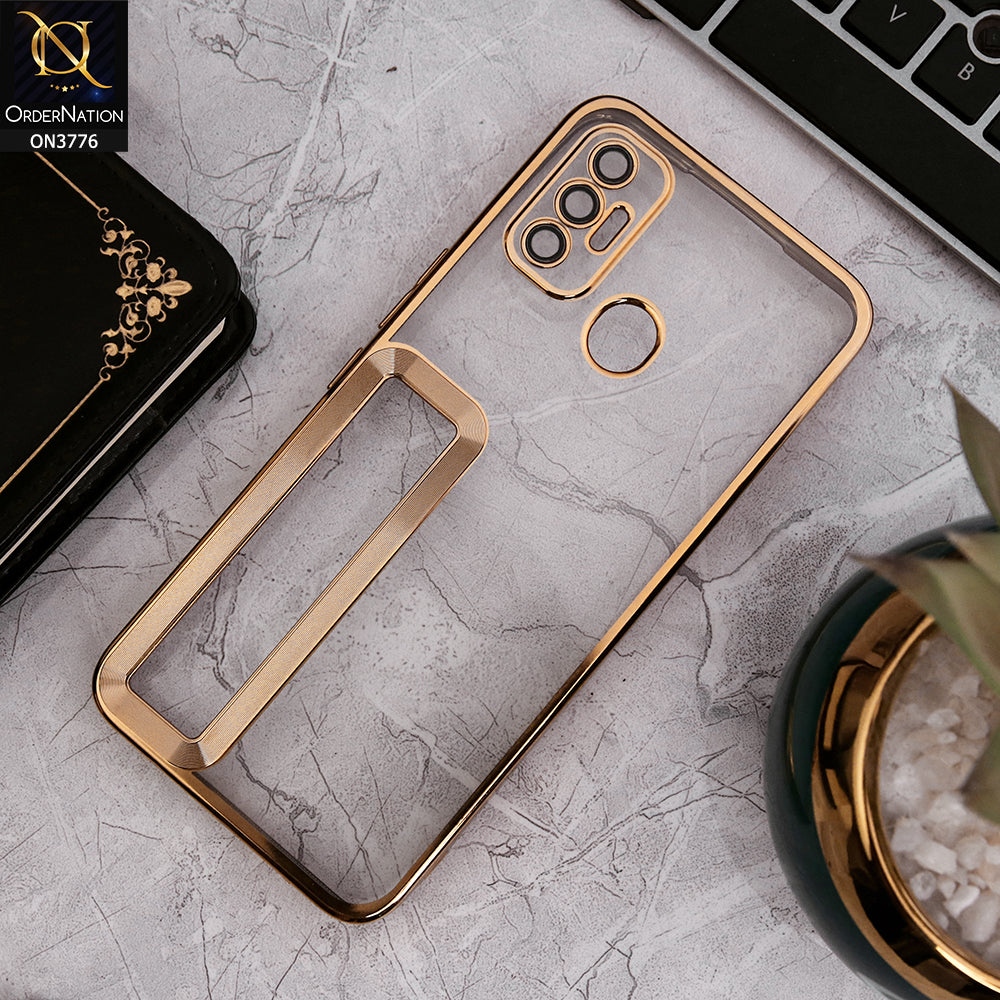 Tecno Spark 7 - Gold - Electroplating Borders Logo Hole Camera Lens Protection Soft Silicone Case