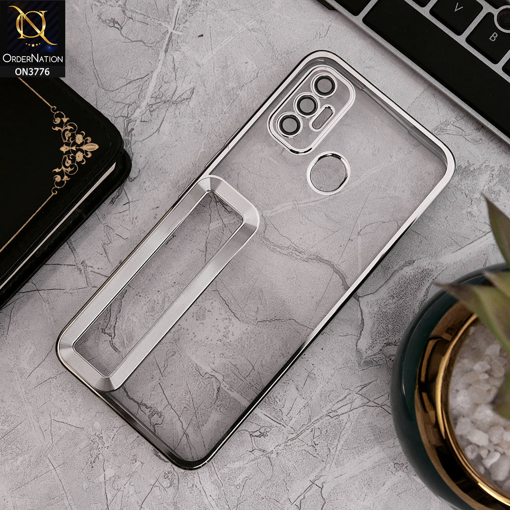 Tecno Spark 7 - Silver - Electroplating Borders Logo Hole Camera Lens Protection Soft Silicone Case