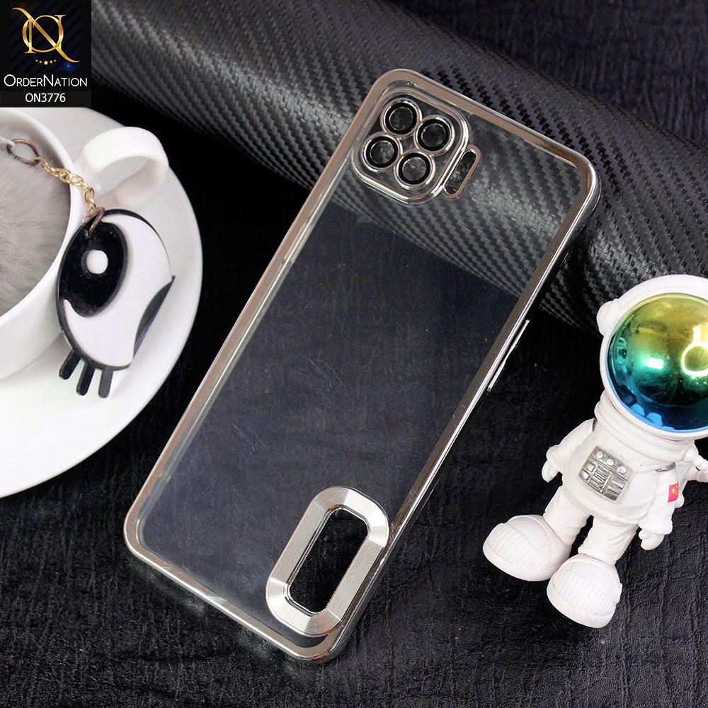 Oppo Reno4 Lite Cover - Silver -  Electroplating Borders Logo Hole Camera Lens Protection Soft Silicone Case
