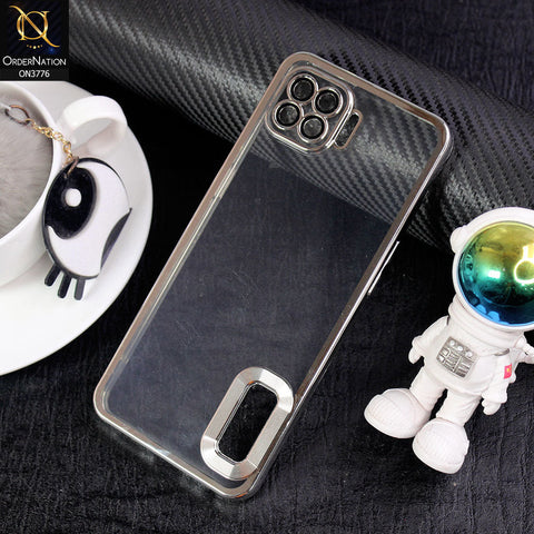 Oppo Reno4 Lite Cover - Silver -  Electroplating Borders Logo Hole Camera Lens Protection Soft Silicone Case