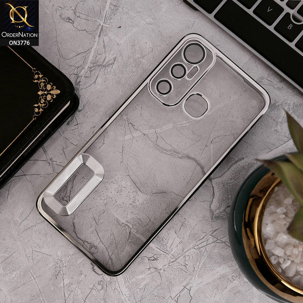 Infinix Hot 11 - Silver - Electroplating Borders Logo Hole Camera Lens Protection Soft Silicone Case