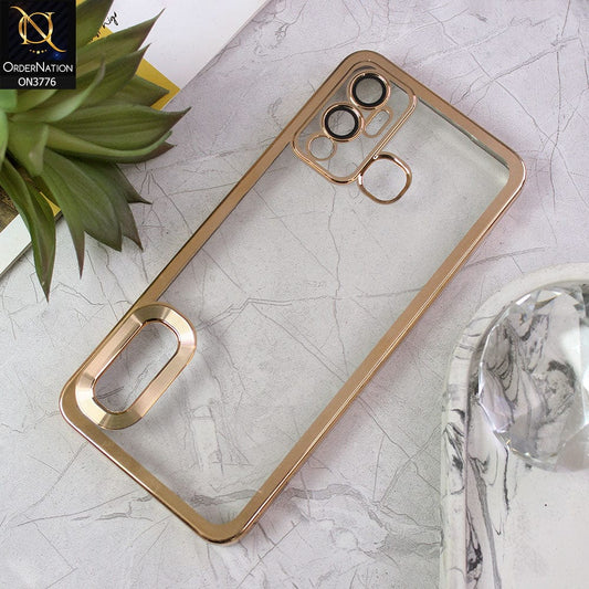 Infinix Hot 12 Play Cover - Golden - Electroplating Borders Logo Hole Camera Lens Protection Soft Silicone Case