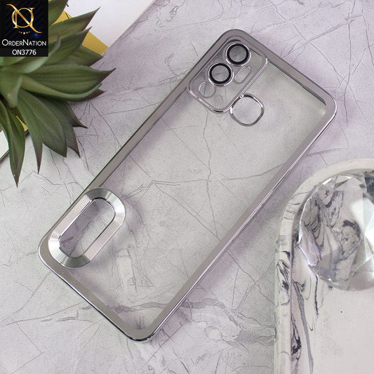 Infinix Hot 12 Play Cover - Silver - Electroplating Borders Logo Hole Camera Lens Protection Soft Silicone Case