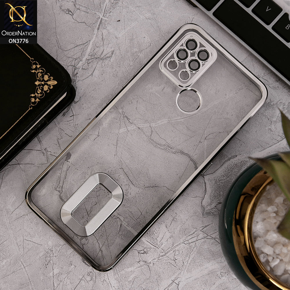 Tecno Pova - Silver - Electroplating Borders Logo Hole Camera Lens Protection Soft Silicone Case