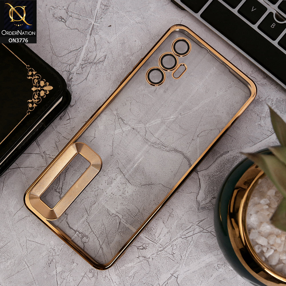 Tecno Pova 3 - Gold - Electroplating Borders Logo Hole Camera Lens Protection Soft Silicone Case