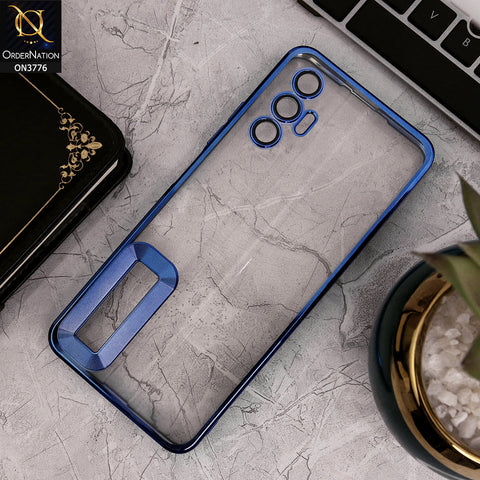 Tecno Pova 3 - Blue - Electroplating Borders Logo Hole Camera Lens Protection Soft Silicone Case