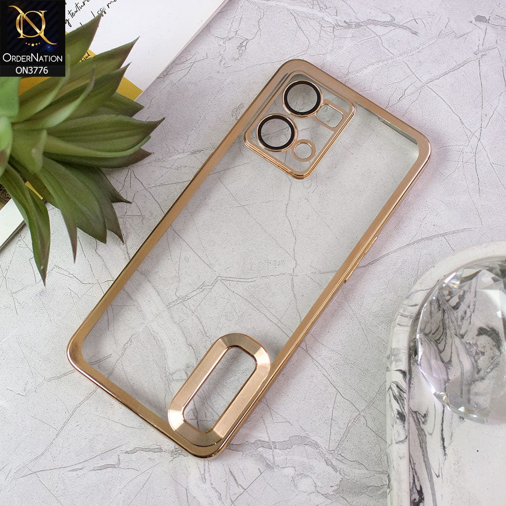 Oppo Reno 7 4G Cover - Golden - Electroplating Borders Logo Hole Camera Lens Protection Soft Silicone Case