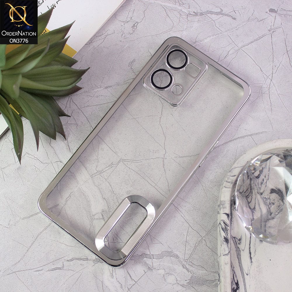 Oppo Reno 7 4G Cover - Silver - Electroplating Borders Logo Hole Camera Lens Protection Soft Silicone Case