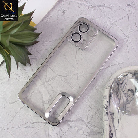 Oppo Reno 7 4G Cover - Silver - Electroplating Borders Logo Hole Camera Lens Protection Soft Silicone Case