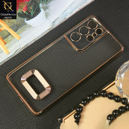 Samsung Galaxy S21 Ultra 5G Cover - Golden -  Electroplating Borders Logo Hole Camera Lens Protection Soft Silicone Case