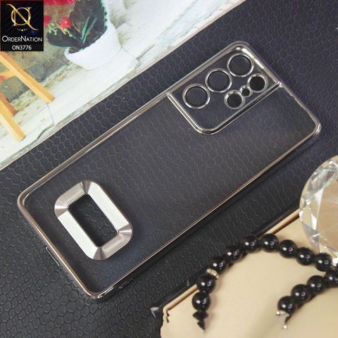 Samsung Galaxy S21 Ultra 5G Cover - Silver -  Electroplating Borders Logo Hole Camera Lens Protection Soft Silicone Case