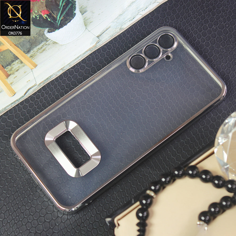 Samsung Galaxy A34 5G Cover - Silver- Electroplating Borders Logo Hole Camera Lens Protection Soft Silicone Case
