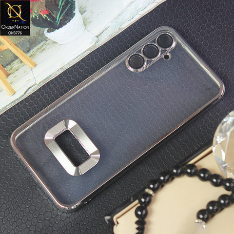 Samsung Galaxy A34 5G Cover - Silver- Electroplating Borders Logo Hole Camera Lens Protection Soft Silicone Case