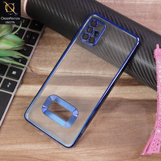 Samsung Galaxy A51 Cover - Blue - Electroplating Borders Logo Hole Camera Lens Protection Soft Silicone Case