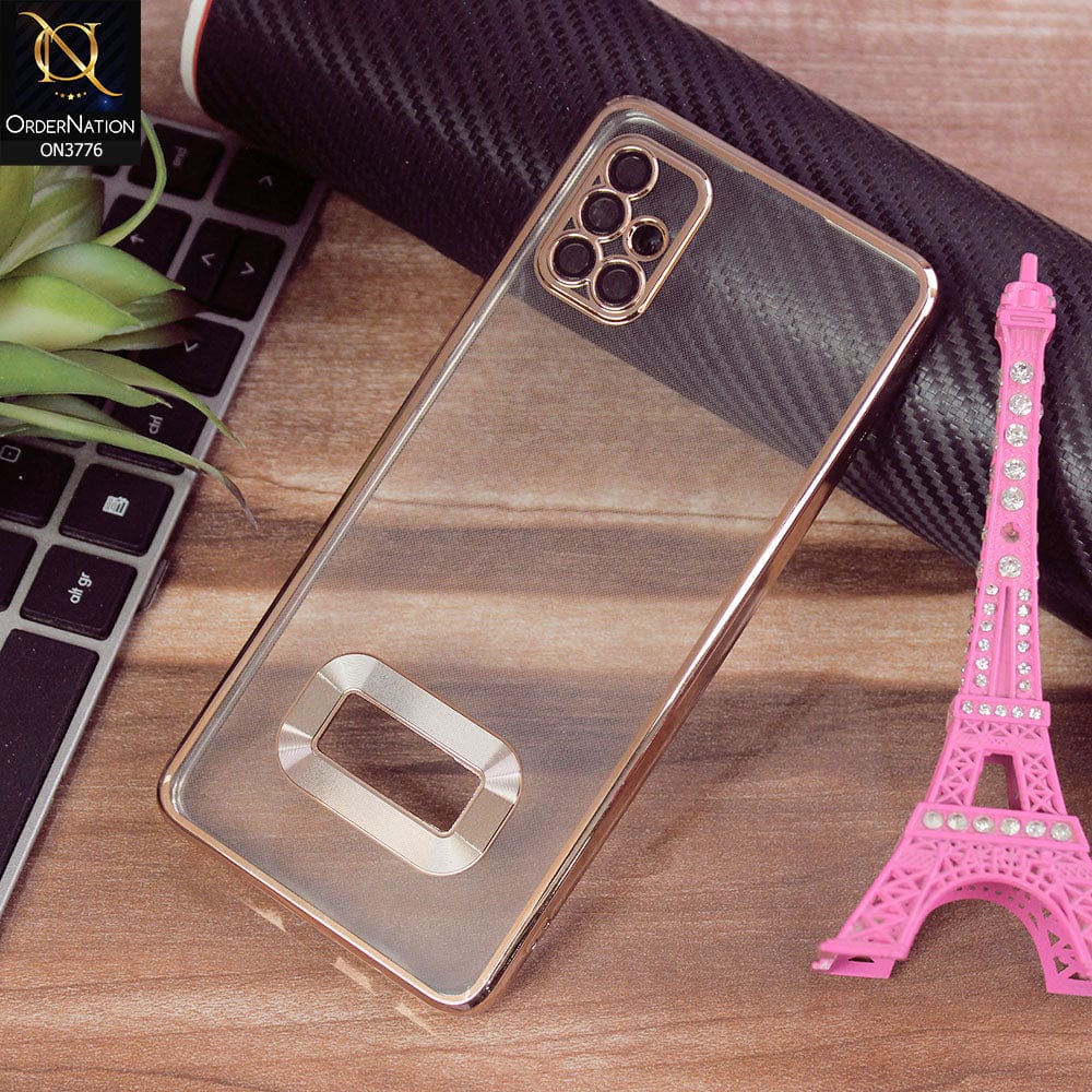 Samsung Galaxy A51 Cover - Golden - Electroplating Borders Logo Hole Camera Lens Protection Soft Silicone Case