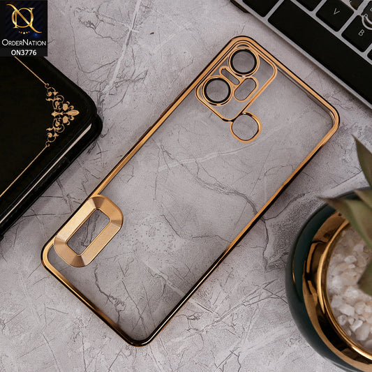 Infinix Smart 6 Plus - Gold - Electroplating Borders Logo Hole Camera Lens Protection Soft Silicone Case