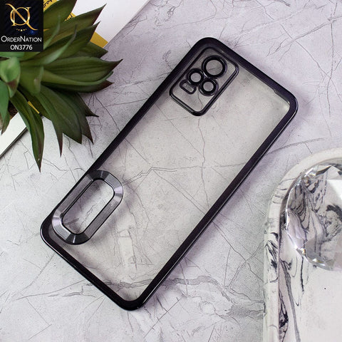 Vivo V21e Cover - Black - Electroplating Borders Logo Hole Camera Lens Protection Soft Silicone Case