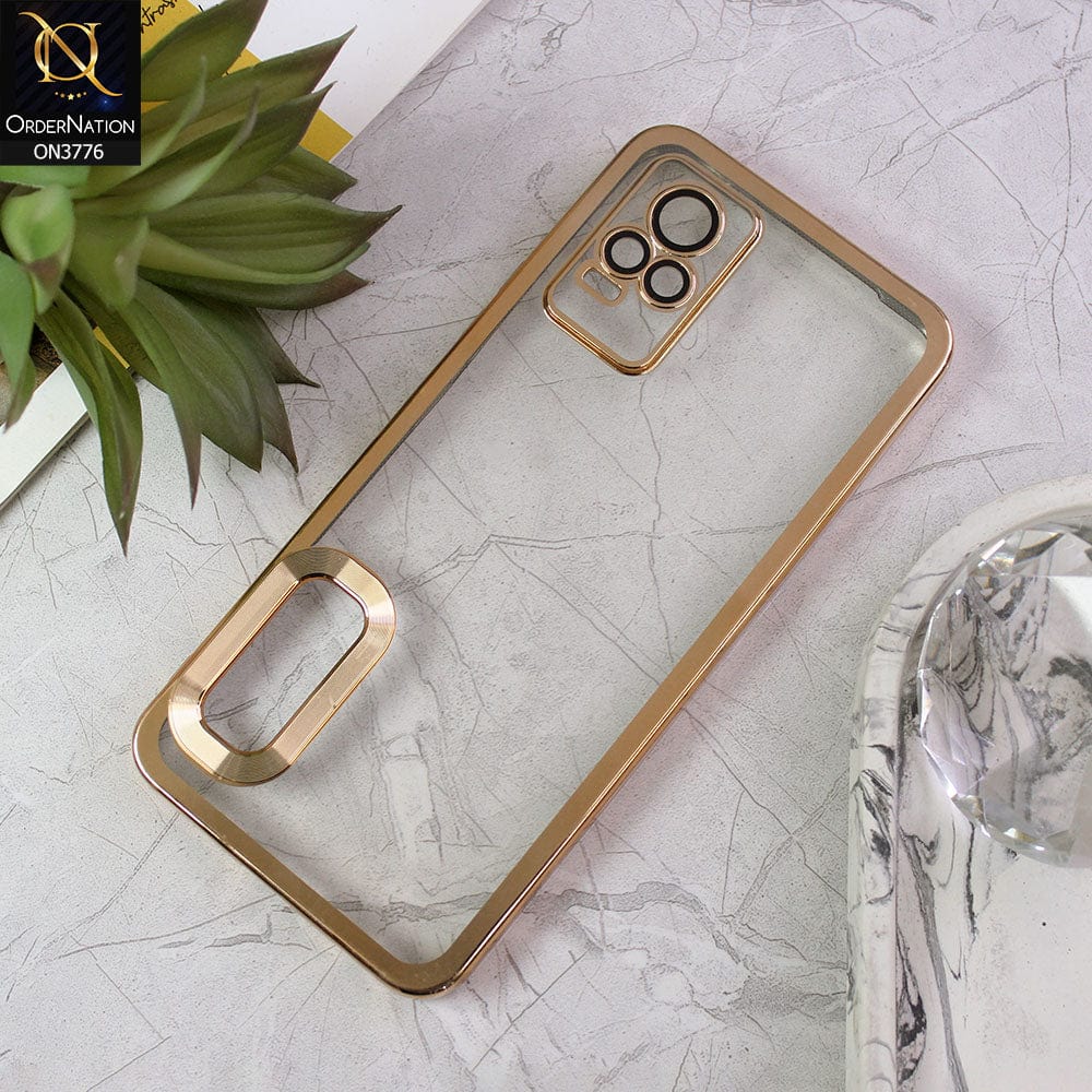 Vivo V21e Cover - Golden - Electroplating Borders Logo Hole Camera Lens Protection Soft Silicone Case