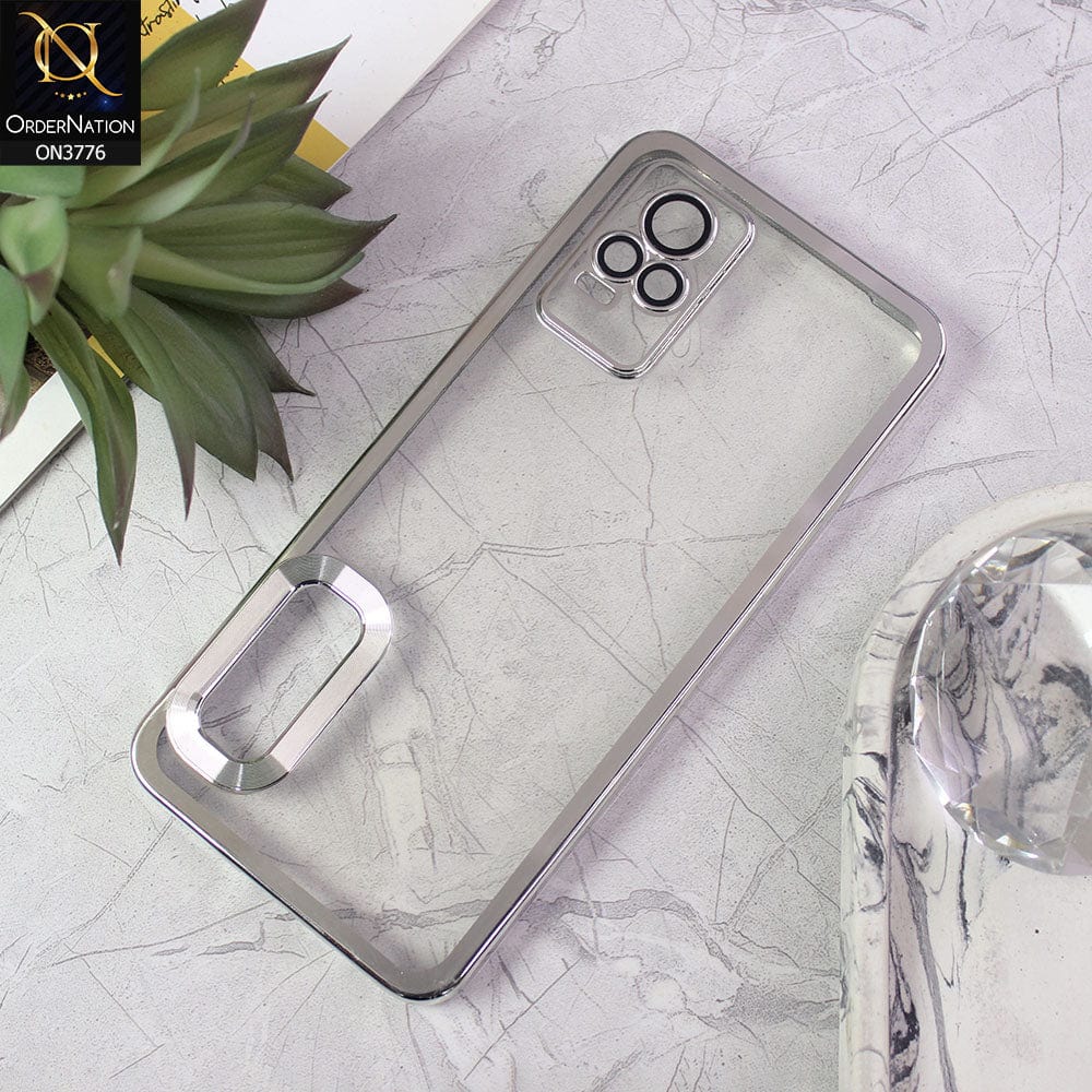 Vivo V21e Cover - Silver - Electroplating Borders Logo Hole Camera Lens Protection Soft Silicone Case