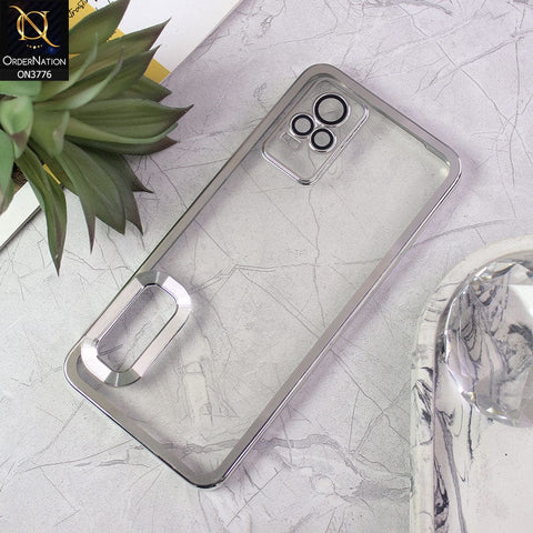 Vivo V21e Cover - Silver - Electroplating Borders Logo Hole Camera Lens Protection Soft Silicone Case