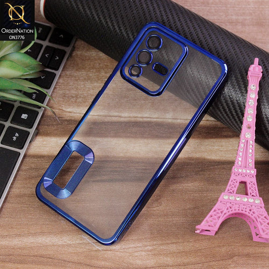 Vivo S12 Cover - Blue - Electroplating Borders Logo Hole Camera Lens Protection Soft Silicone Case