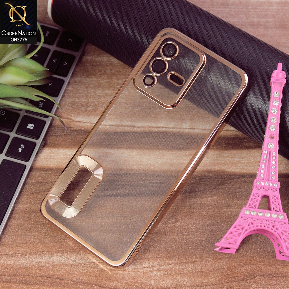 Vivo V23 5G Cover - Golden - Electroplating Borders Logo Hole Camera Lens Protection Soft Silicone Case