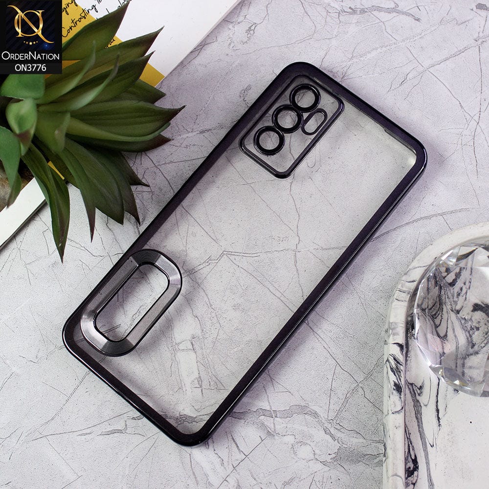 Vivo V23e Cover - Black - Electroplating Borders Logo Hole Camera Lens Protection Soft Silicone Case