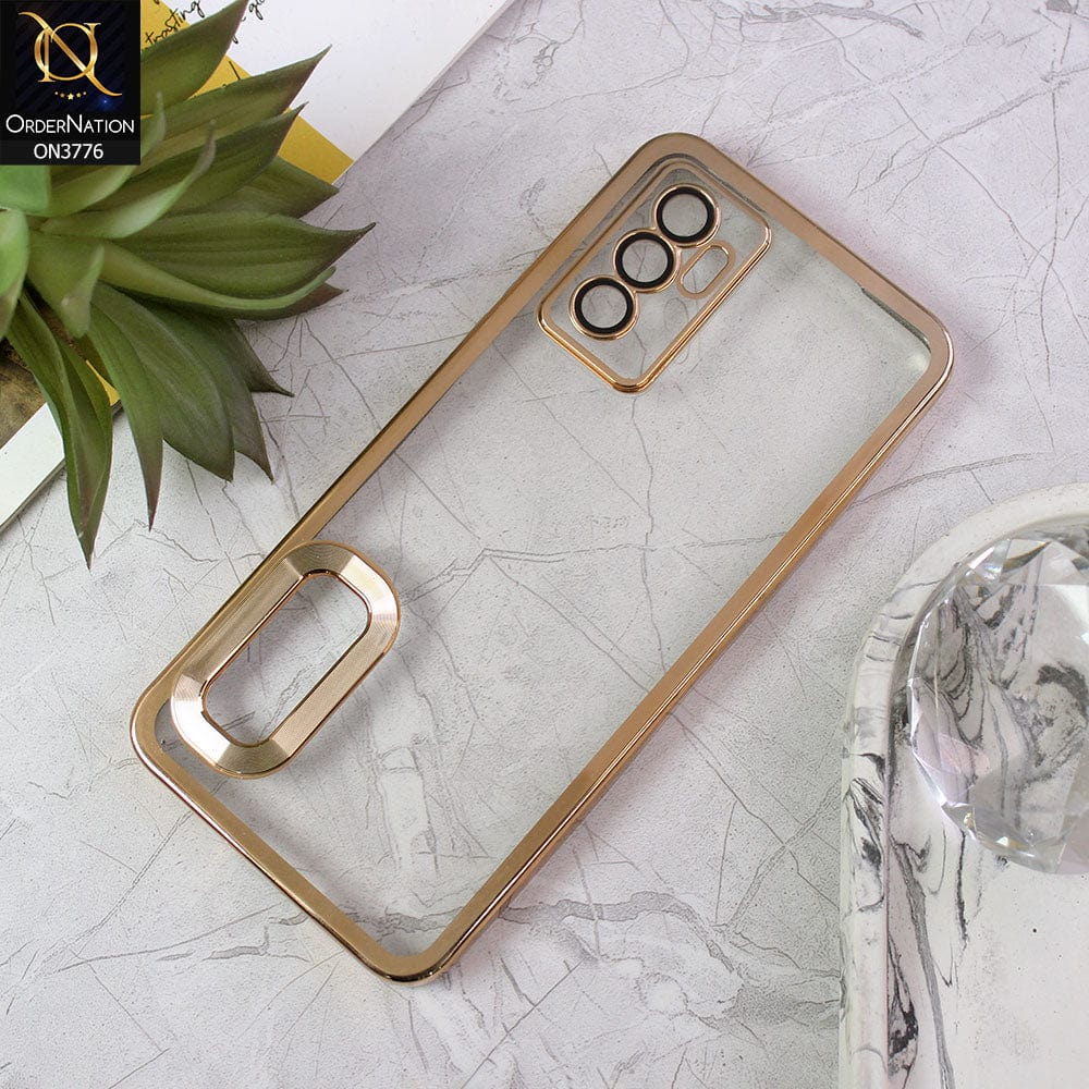 Vivo V23e 5G Cover - Golden - Electroplating Borders Logo Hole Camera Lens Protection Soft Silicone Case