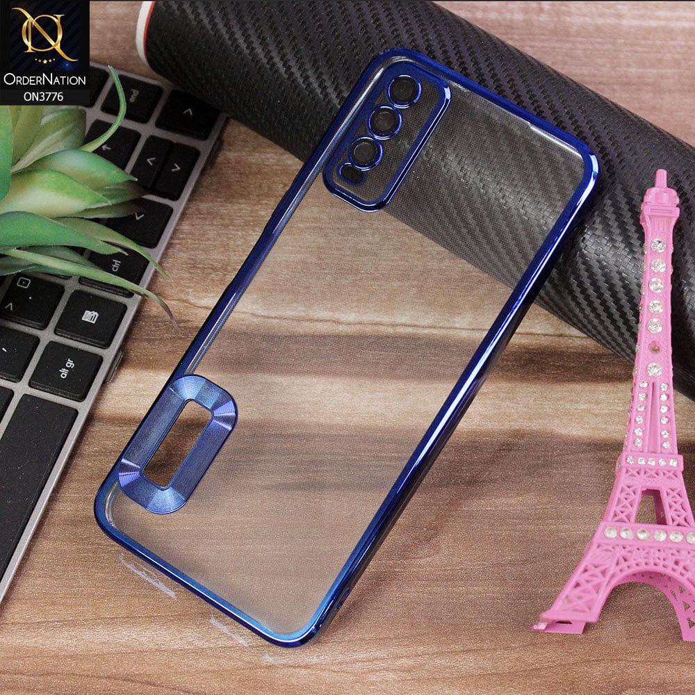 Vivo Y20 Cover - Blue - Electroplating Borders Logo Hole Camera Lens Protection Soft Silicone Case