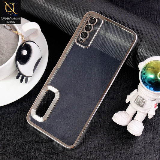 Vivo Y20s Cover - Silver -  Electroplating Borders Logo Hole Camera Lens Protection Soft Silicone Case