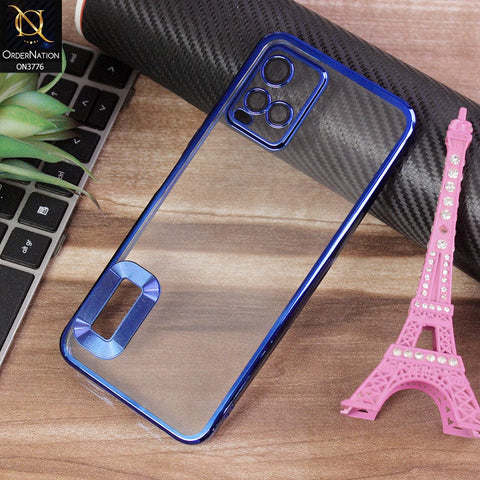 Vivo Y21 Cover - Blue - Electroplating Borders Logo Hole Camera Lens Protection Soft Silicone Case