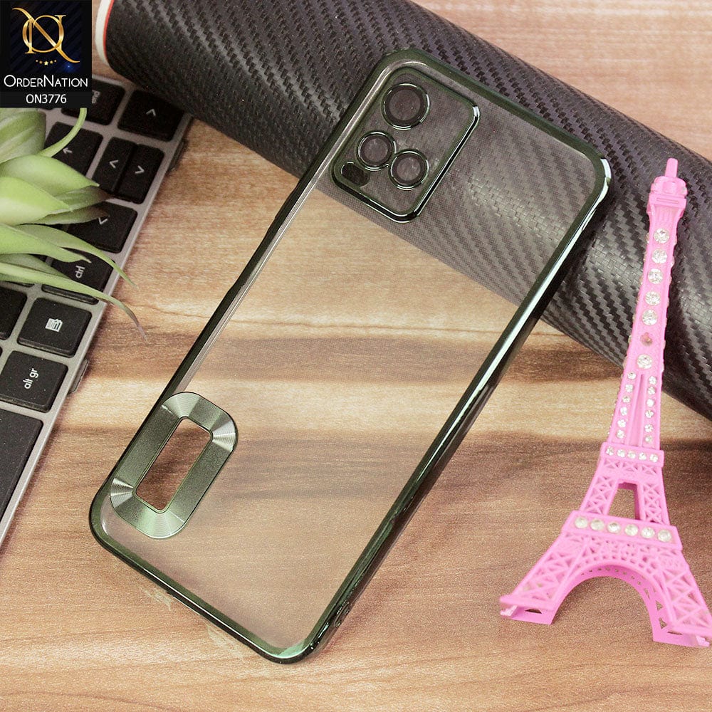 Vivo Y21e Cover - Green - Electroplating Borders Logo Hole Camera Lens Protection Soft Silicone Case
