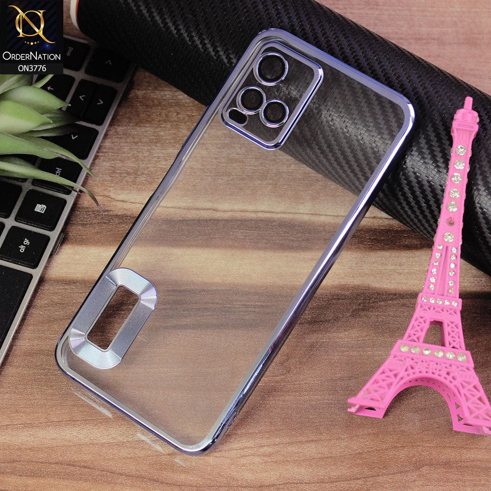 Vivo Y21e Cover - Sierra Blue - Electroplating Borders Logo Hole Camera Lens Protection Soft Silicone Case