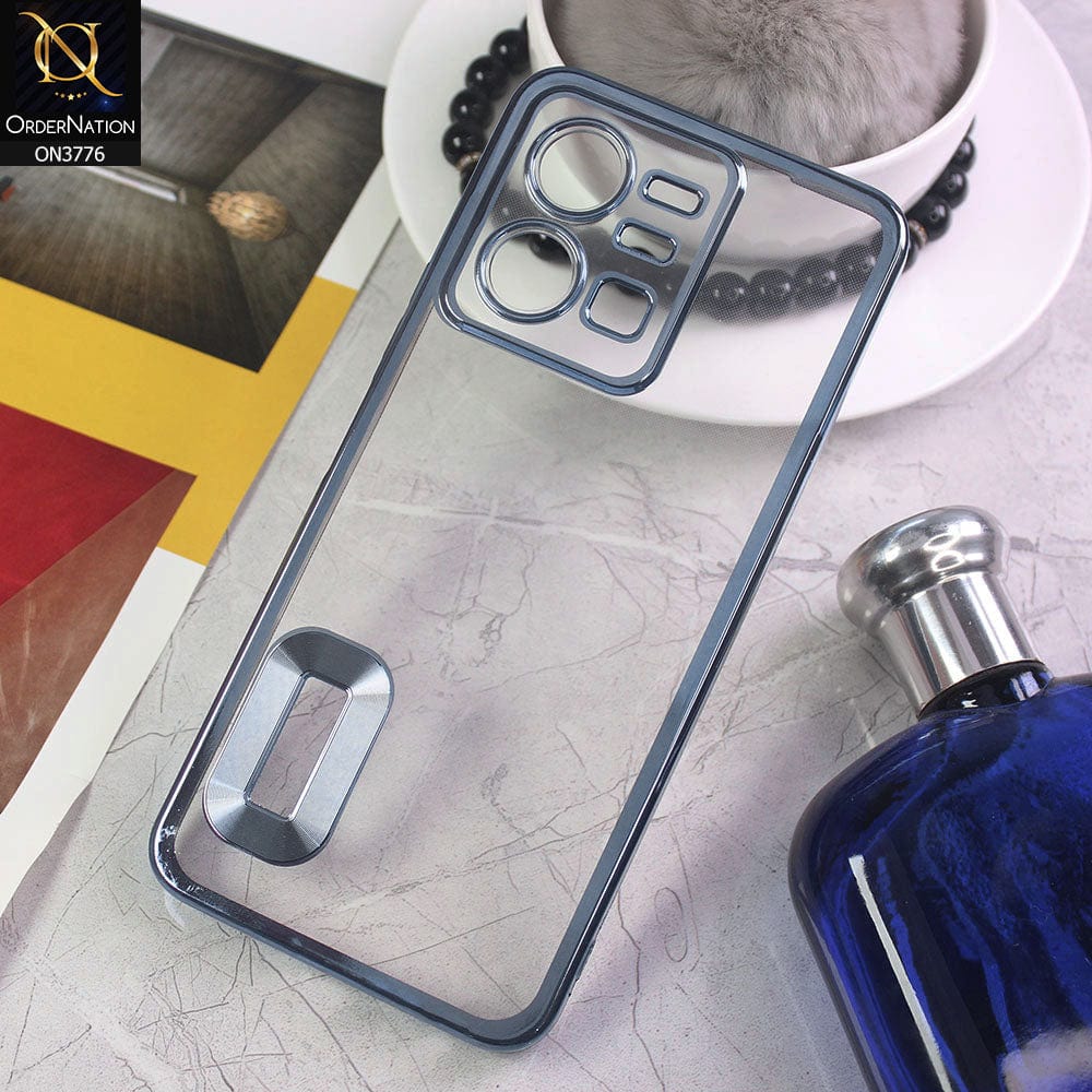 Vivo Y35 Cover - Sierra Blue - Electroplating Borders Logo Hole Camera Lens Protection Soft Silicone Case