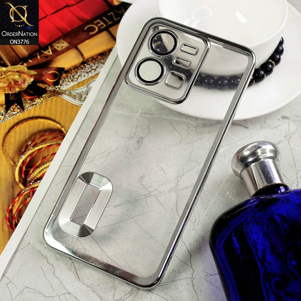 Vivo Y35 Cover - Silver - Electroplating Borders Logo Hole Camera Lens Protection Soft Silicone Case