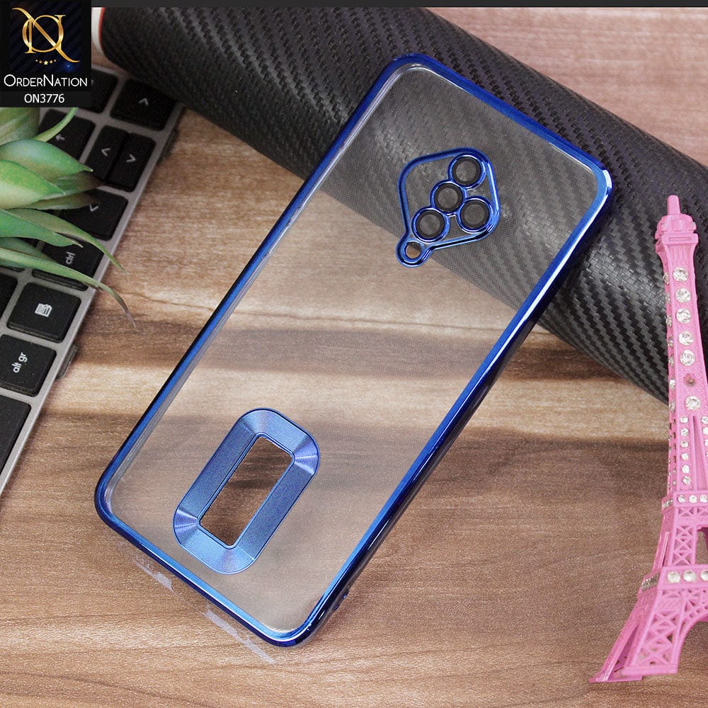Vivo Y51 (2020 September) Cover - Blue - Electroplating Borders Logo Hole Camera Lens Protection Soft Silicone Case