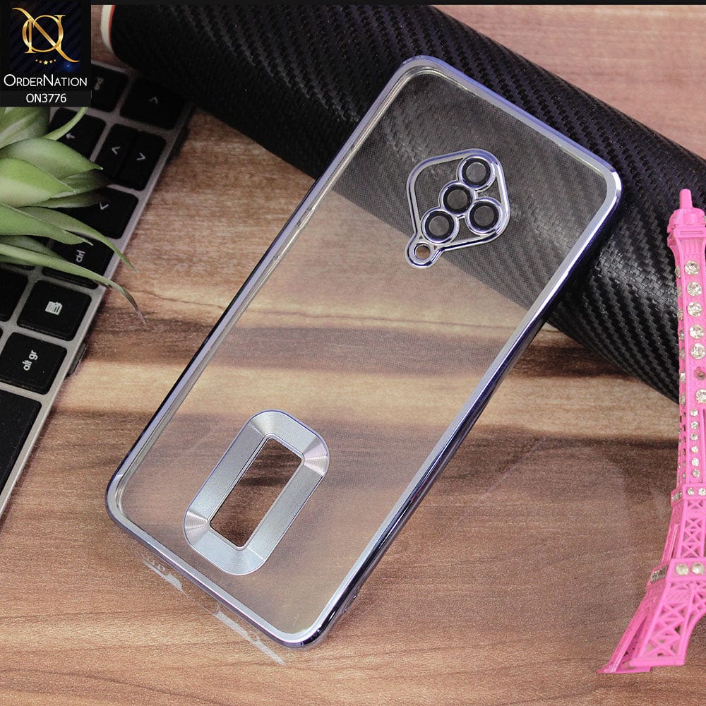 Vivo Y51 (2020 September) Cover - Sierra Blue - Electroplating Borders Logo Hole Camera Lens Protection Soft Silicone Case