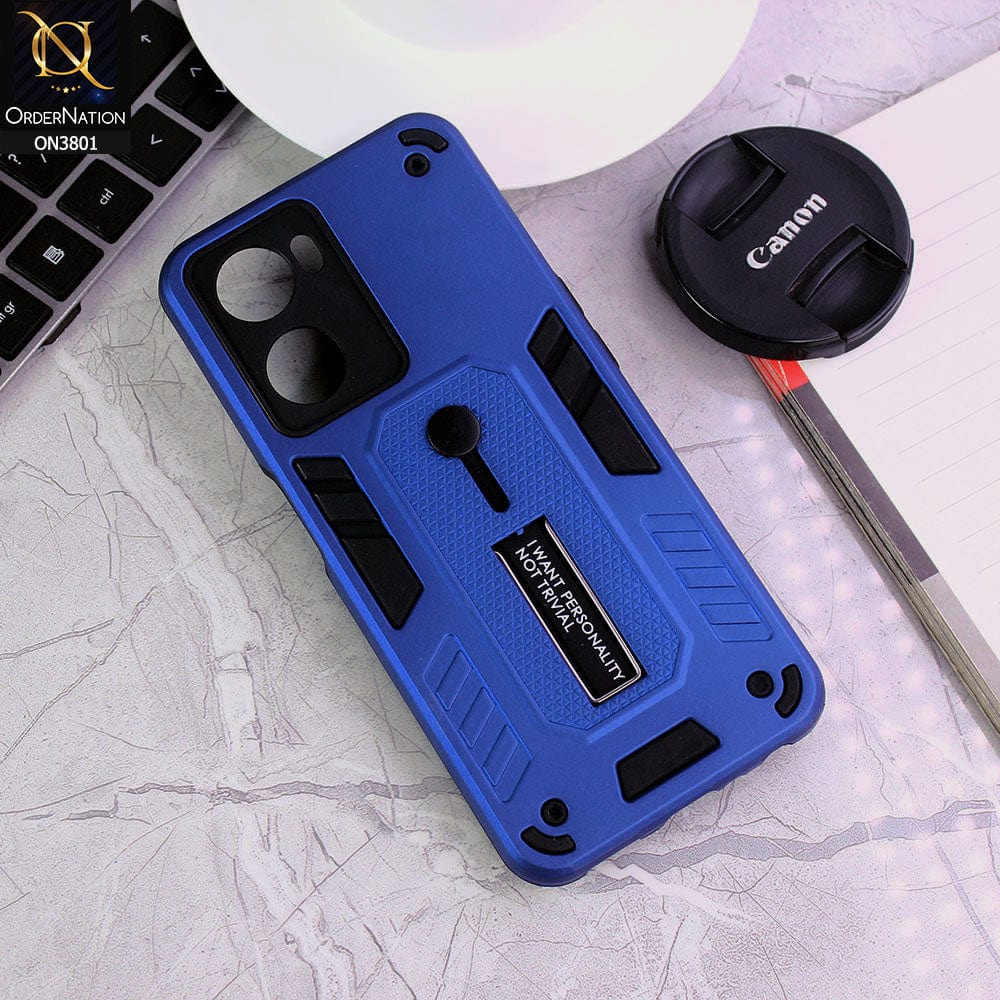Oppo A57e Cover - Blue - Hybrid Stylish Slide Finger Grip With Metal Kickstand Soft Borders Case