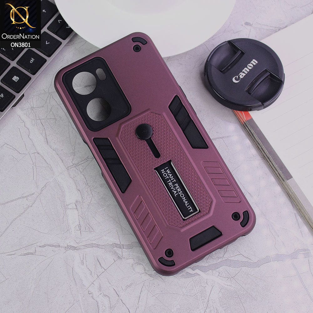 Oppo A77 4G Cover - Burgundy - Hybrid Stylish Slide Finger Grip With Metal Kickstand Soft Borders Case
