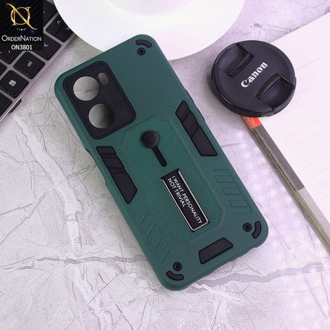 Oppo A77 4G Cover - Green - Hybrid Stylish Slide Finger Grip With Metal Kickstand Soft Borders Case