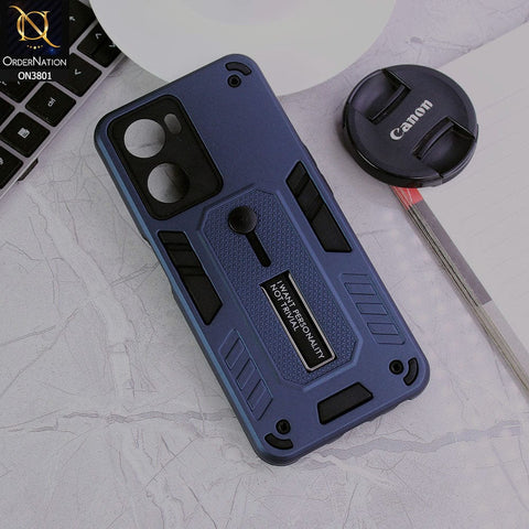 Oppo A77s Cover - Midnight Blue - Hybrid Stylish Slide Finger Grip With Metal Kickstand Soft Borders Case