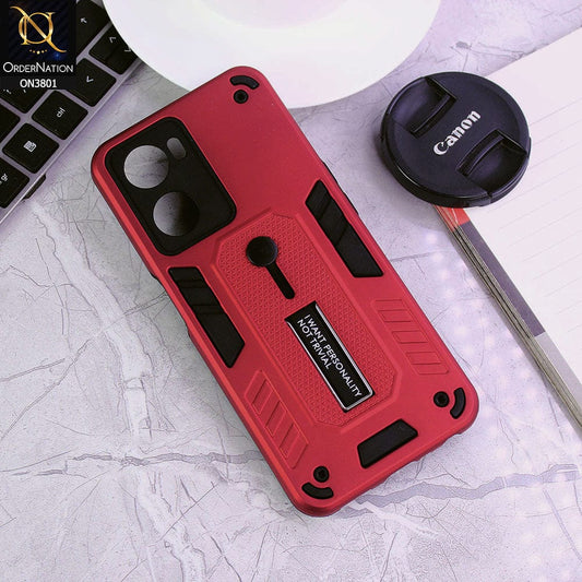 Oppo A57 4G 2022 Cover - Red - Hybrid Stylish Slide Finger Grip With Metal Kickstand Soft Borders Case