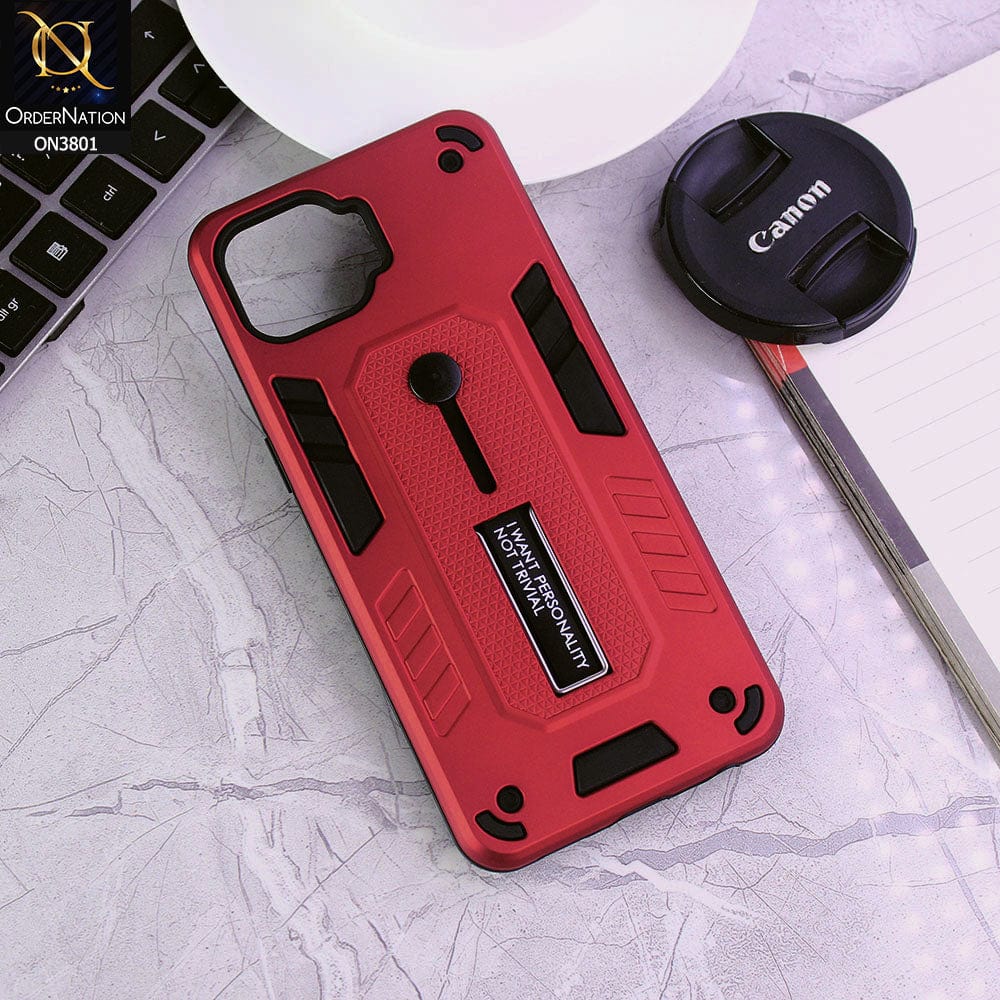 Oppo Reno4 Lite Cover - Red - Hybrid Stylish Slide Finger Grip With Metal Kickstand Soft Borders Case