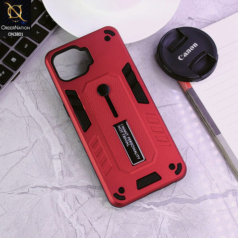 Oppo Reno 4F Cover - Red - Hybrid Stylish Slide Finger Grip With Metal Kickstand Soft Borders Case