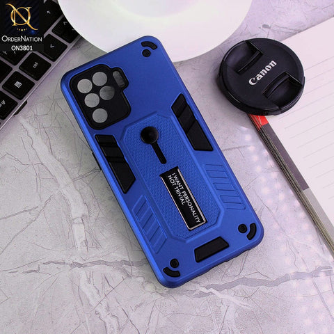 Oppo F19 Pro Cover - Blue - Hybrid Stylish Slide Finger Grip With Metal Kickstand Soft Borders Case