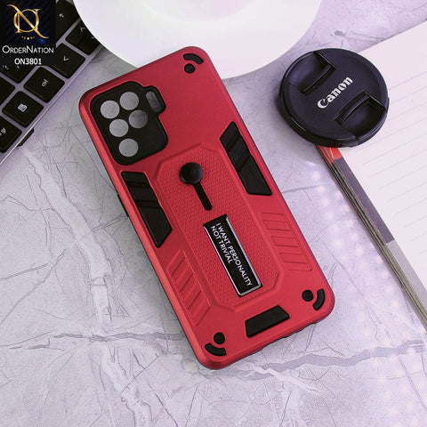 Oppo F19 Pro Cover - Red - Hybrid Stylish Slide Finger Grip With Metal Kickstand Soft Borders Case