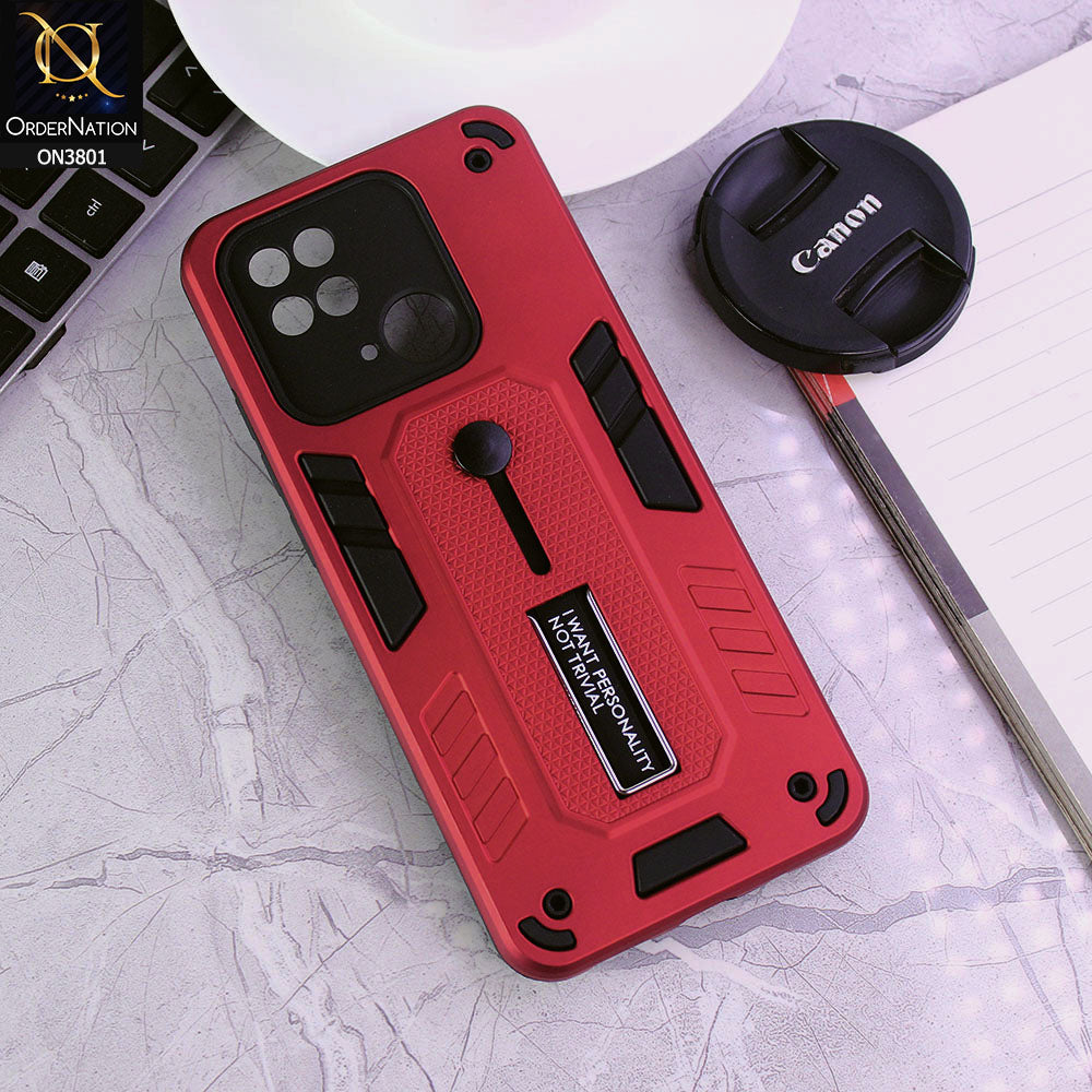 Xiaomi Redmi 10C Cover - Red - Hybrid Stylish Slide Finger Grip With Metal Kickstand Soft Borders Case